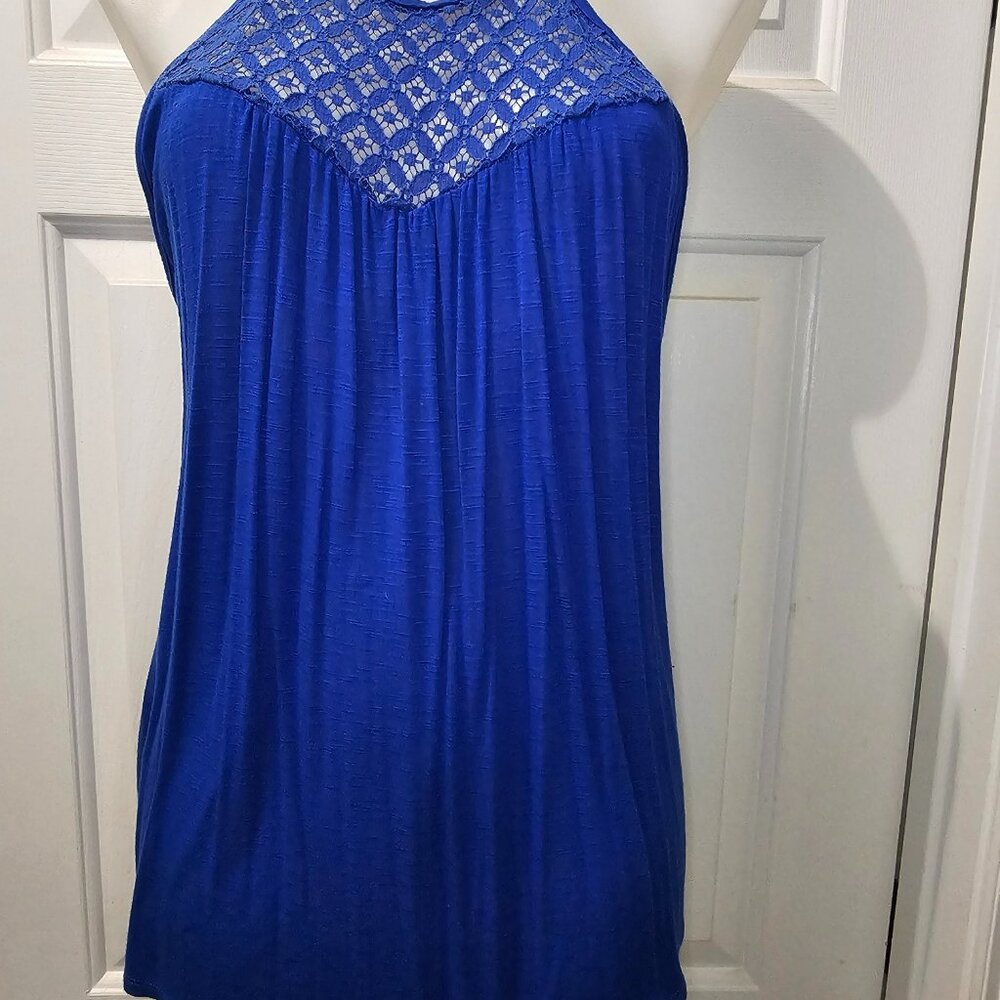 Knapp Studio Royal Blue Halter Top – Lace Yoke Detail, Flowy & Feminine